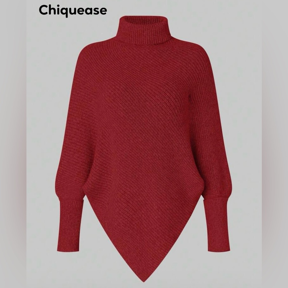 SHEIN Red Asymmetric Turtleneck Sweater